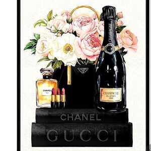 Design District Champagne Campaign Gucci & Chanel Glitter Framed Wall Decor